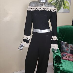 Chic Black and Cream Off-Shoulder Blouse